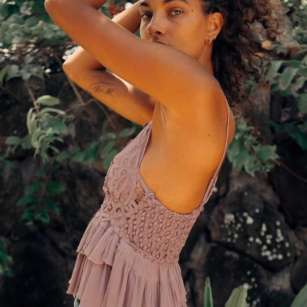 Free People Adella Cami Mauve Pink Lace Ruffle Tank Top Women’s Size M - Picture 6 of 6
